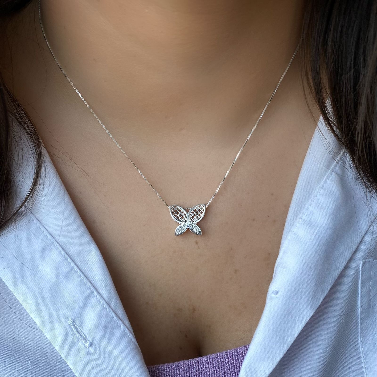 0060073 - PINGENTE PRATA BORBOLETA VAZADA ZIRCONIAS