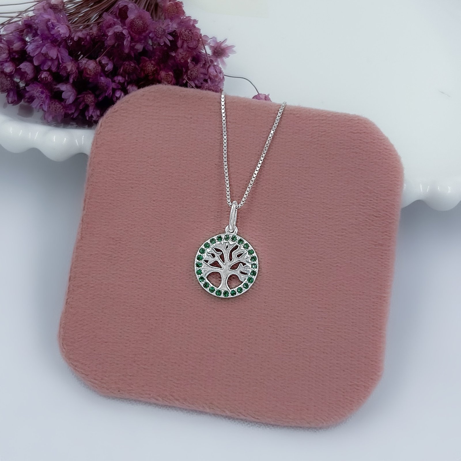 0065623 - PINGENTE PRATA ARVORE DA VIDA VAZADO ZIRCONIAS VERDE