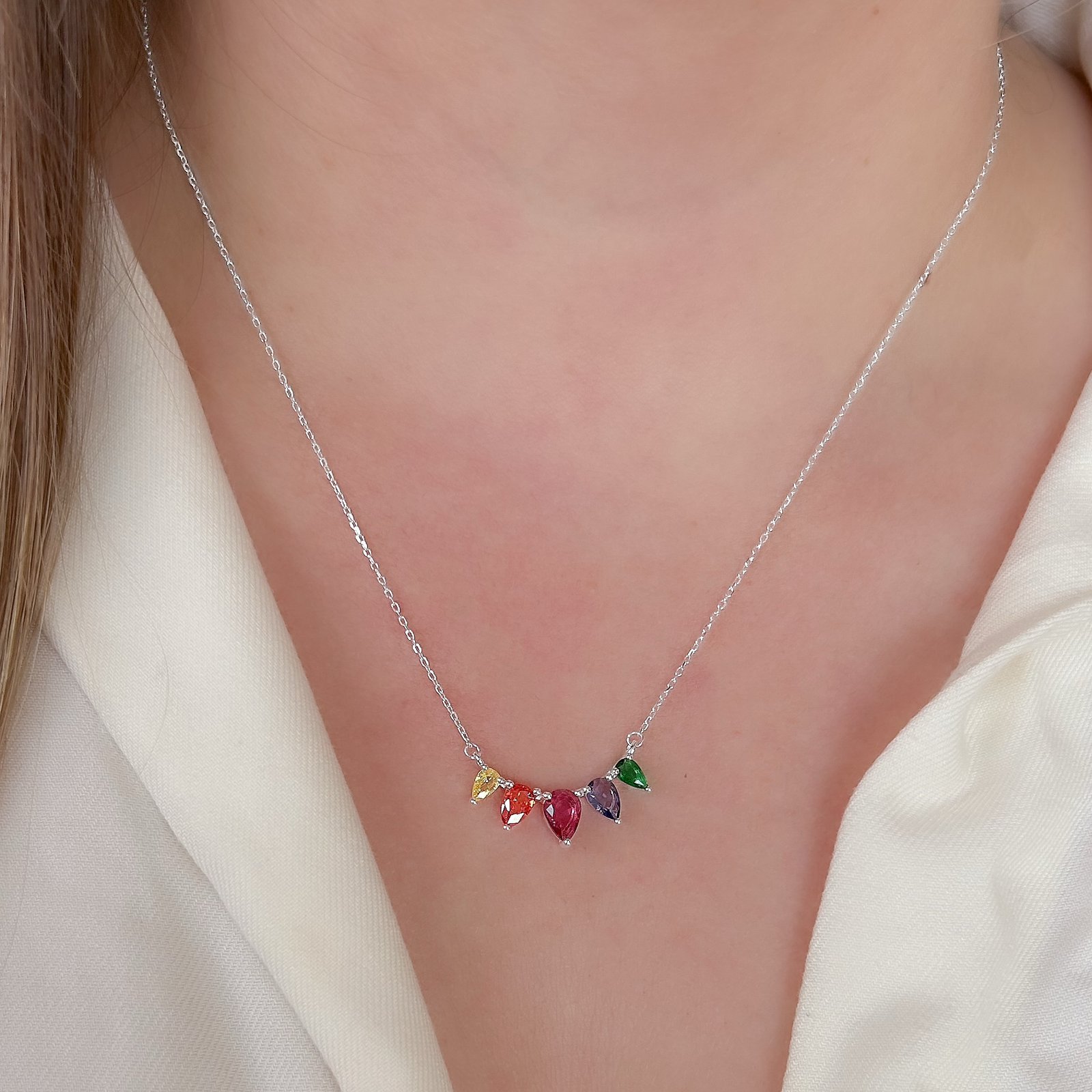 0067774 - GARGANTILHA PRATA CARTIER CINCO GOTAS COLORIDAS ZIRCONIA