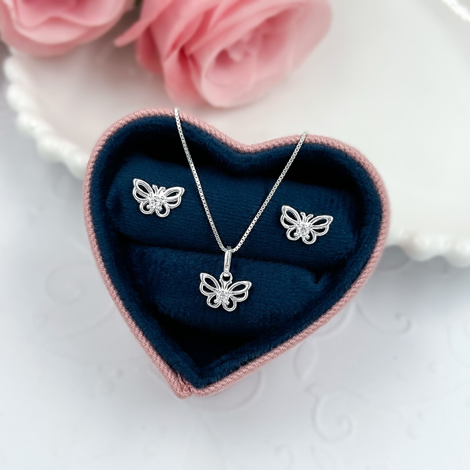 0069591 - CONJUNTO PRATA BORBOLETA VAZADA ZIRCONIA